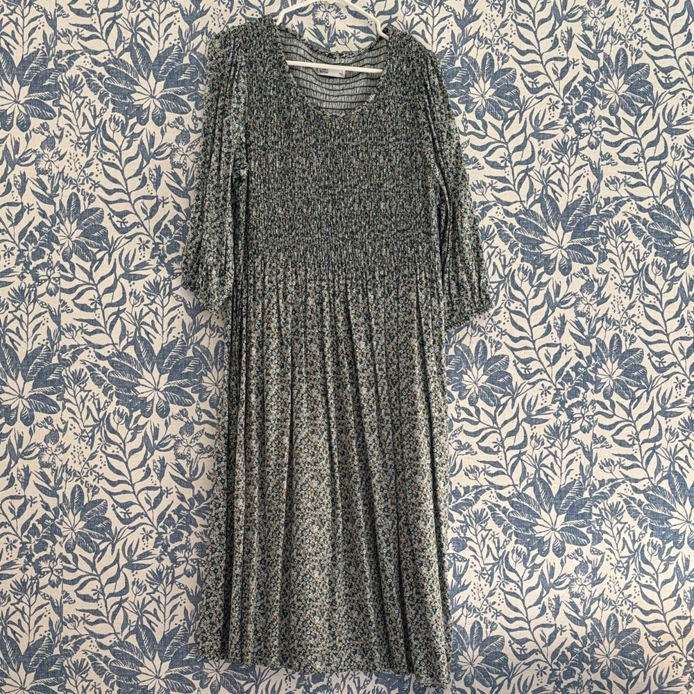 croft & barrow Blue-Green Floral Smocked Midi Dress